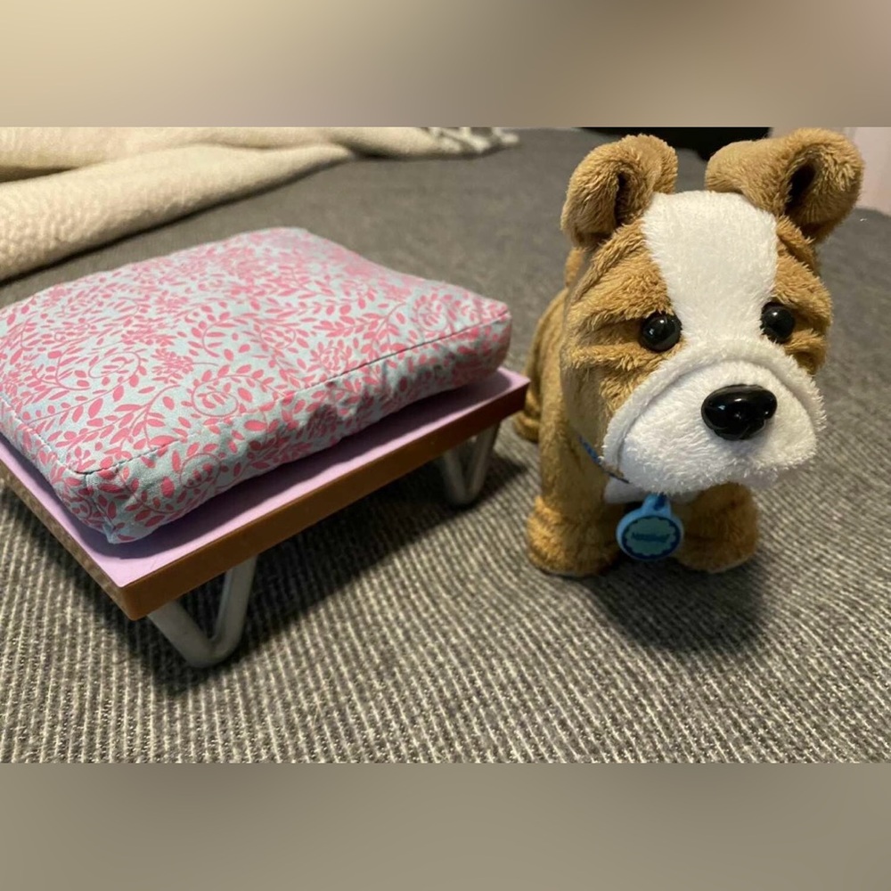 Doll Bed & Plush‎ Dog Set – Dollhouse / American Girl Sized Accessories